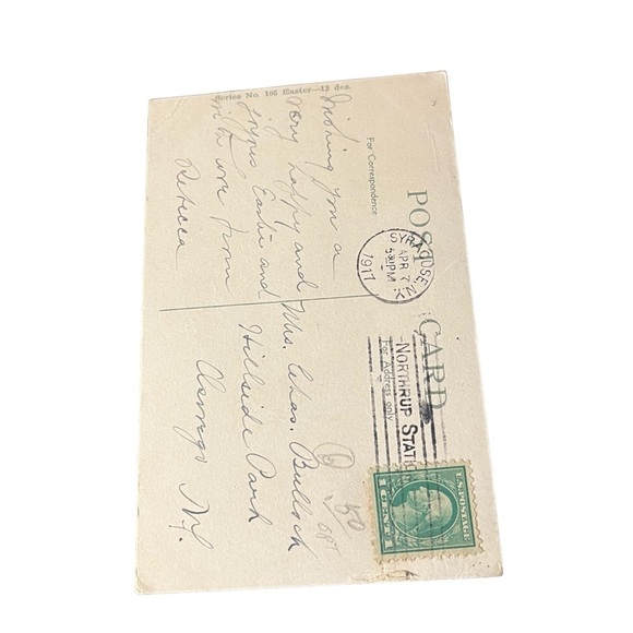 Vtg 1917 Postcard Anthropomorphic Chicks Rooster on Bench Colored Eggs Bucolic - Picture 5 of 9